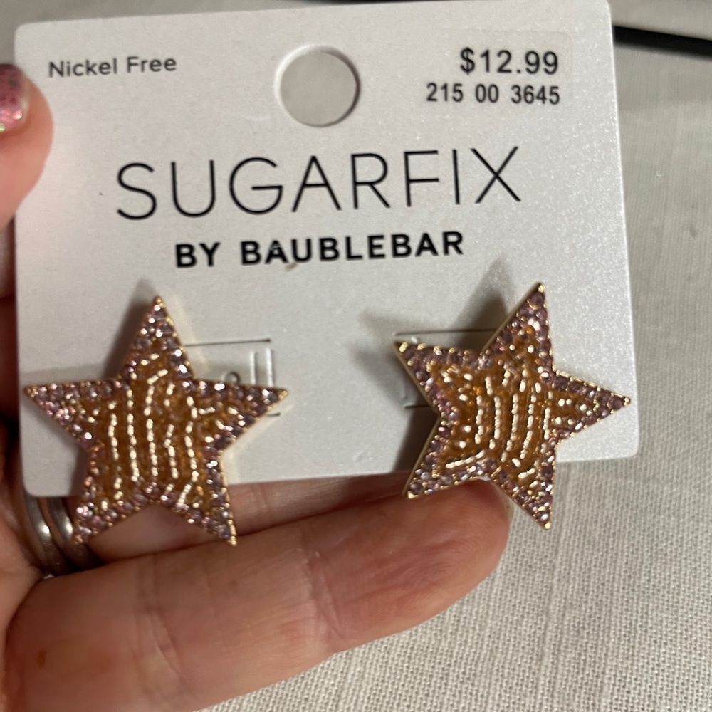 BaubleBar Sugarfix Pink and Gold Star Earrings